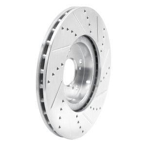 Acura TL Brake Rotor (1) - Front Left - R1 Concepts - Drilled & Slotted - Silver - `04-`08